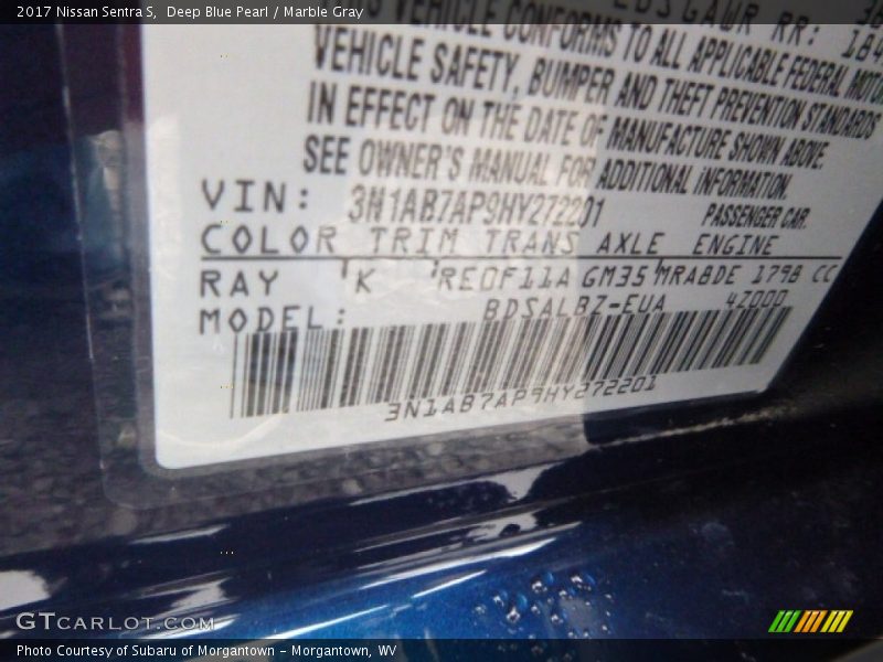 Deep Blue Pearl / Marble Gray 2017 Nissan Sentra S