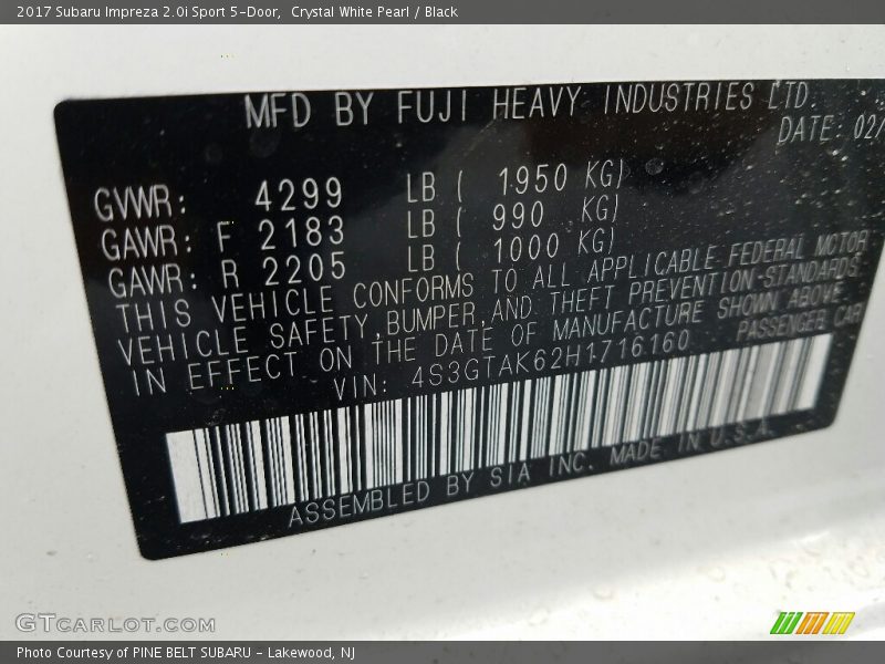 Crystal White Pearl / Black 2017 Subaru Impreza 2.0i Sport 5-Door