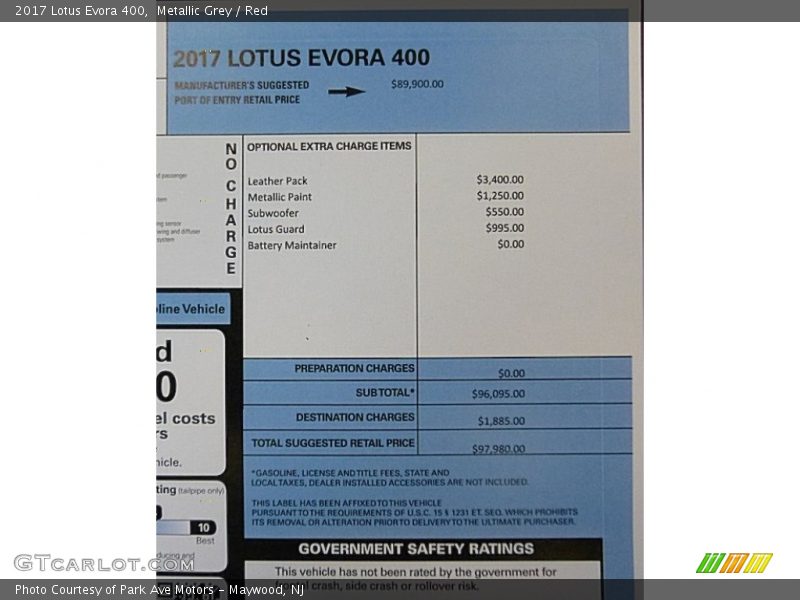  2017 Evora 400 Window Sticker