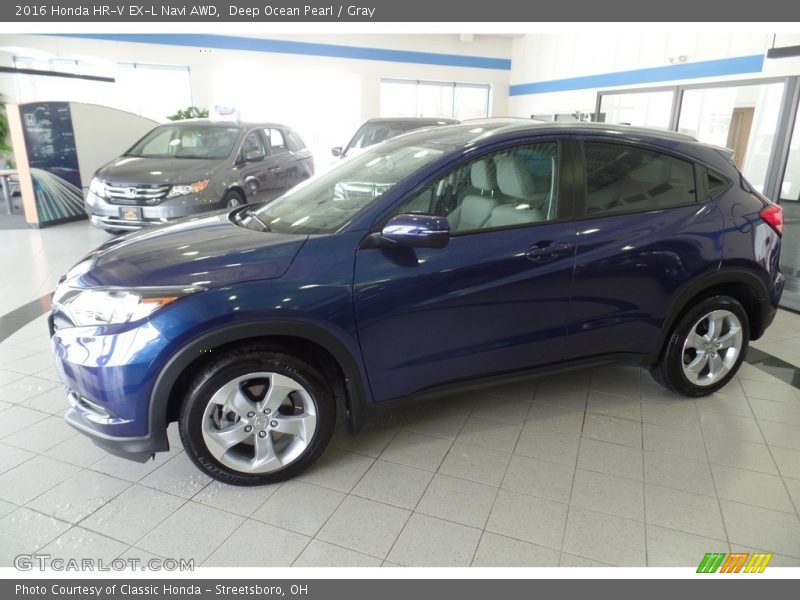 Deep Ocean Pearl / Gray 2016 Honda HR-V EX-L Navi AWD