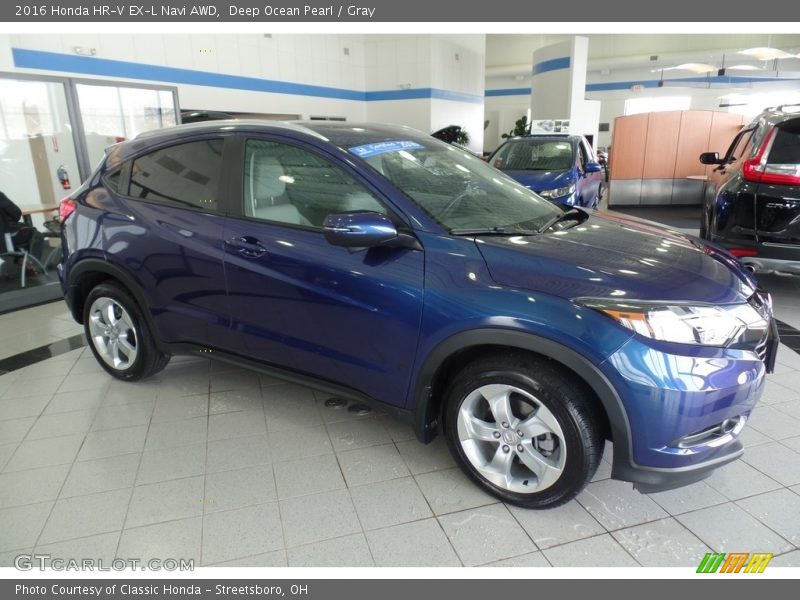 Deep Ocean Pearl / Gray 2016 Honda HR-V EX-L Navi AWD