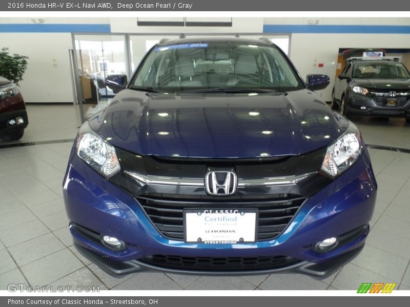 Deep Ocean Pearl / Gray 2016 Honda HR-V EX-L Navi AWD