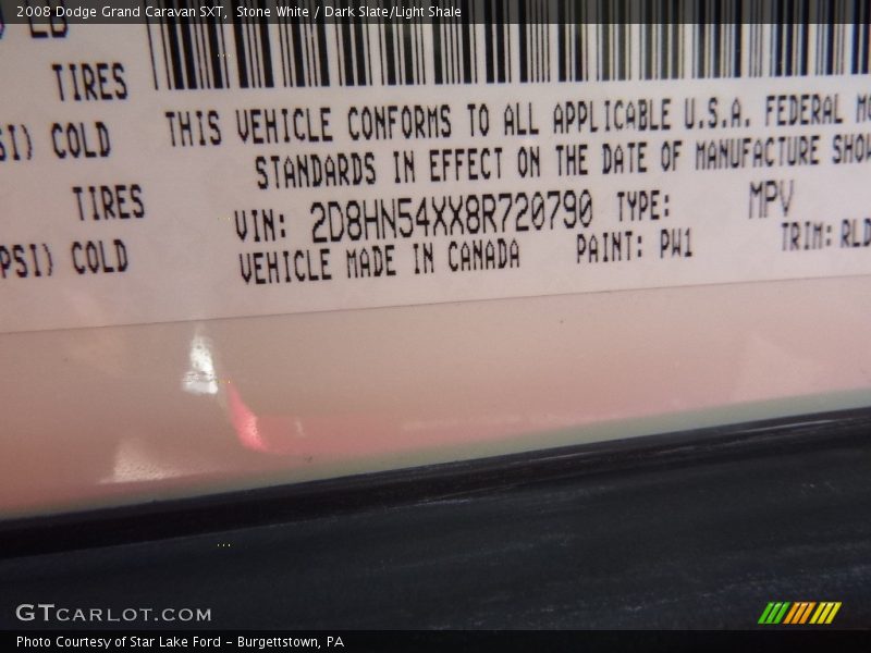 Stone White / Dark Slate/Light Shale 2008 Dodge Grand Caravan SXT