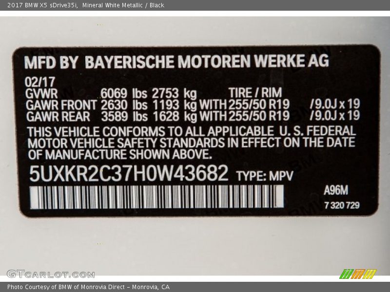 Mineral White Metallic / Black 2017 BMW X5 sDrive35i