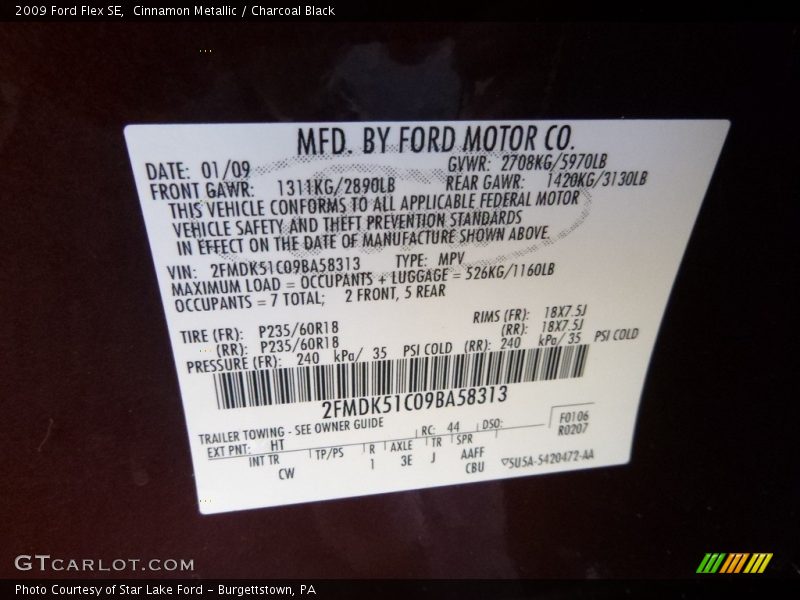 Cinnamon Metallic / Charcoal Black 2009 Ford Flex SE