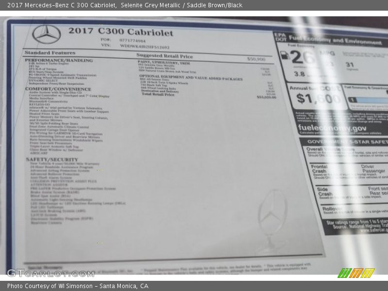 Selenite Grey Metallic / Saddle Brown/Black 2017 Mercedes-Benz C 300 Cabriolet
