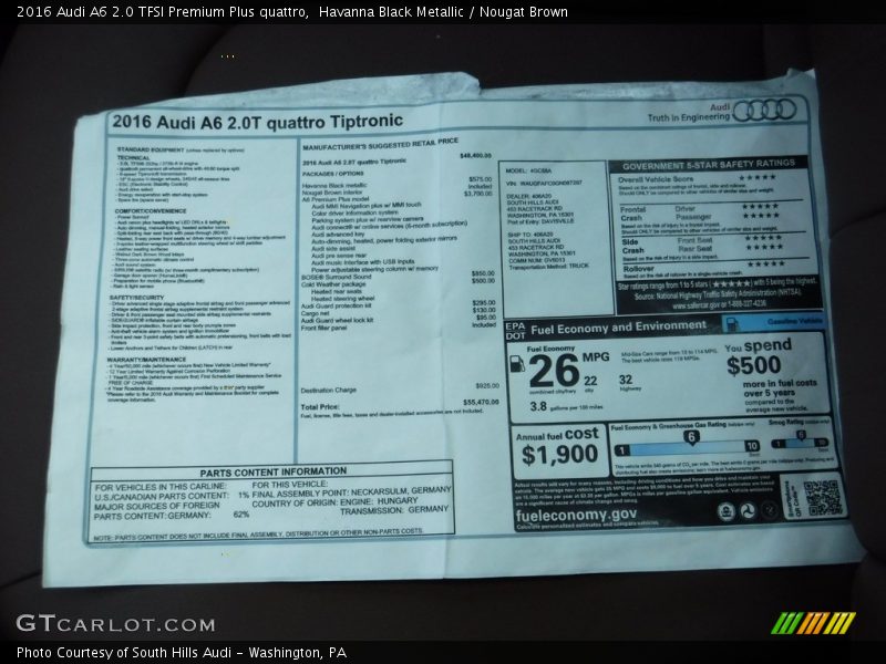 Havanna Black Metallic / Nougat Brown 2016 Audi A6 2.0 TFSI Premium Plus quattro