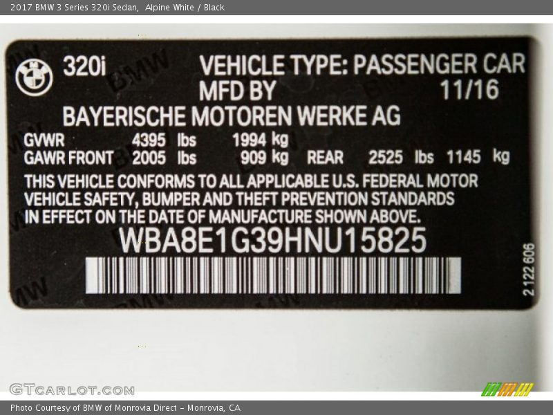 Alpine White / Black 2017 BMW 3 Series 320i Sedan
