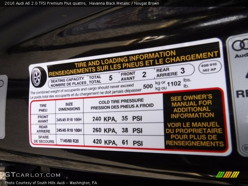 Havanna Black Metallic / Nougat Brown 2016 Audi A6 2.0 TFSI Premium Plus quattro