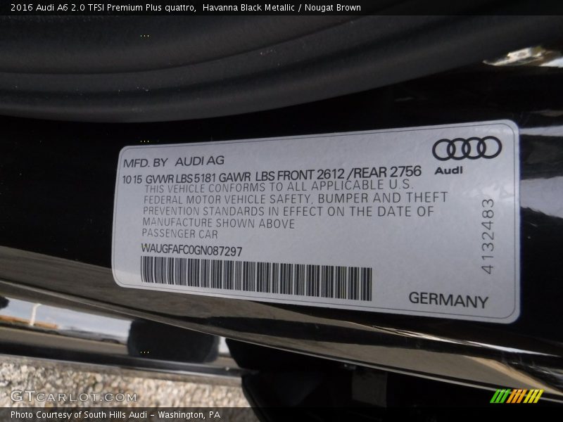 Havanna Black Metallic / Nougat Brown 2016 Audi A6 2.0 TFSI Premium Plus quattro