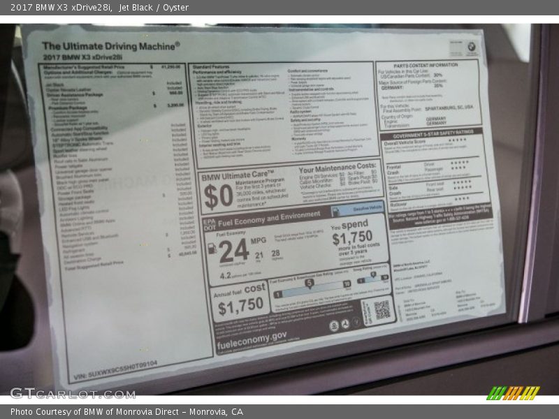 Jet Black / Oyster 2017 BMW X3 xDrive28i