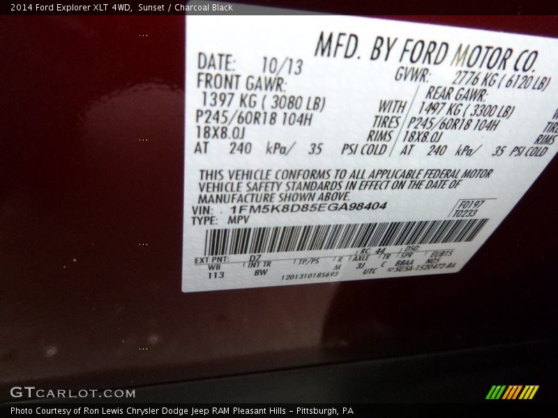 Sunset / Charcoal Black 2014 Ford Explorer XLT 4WD