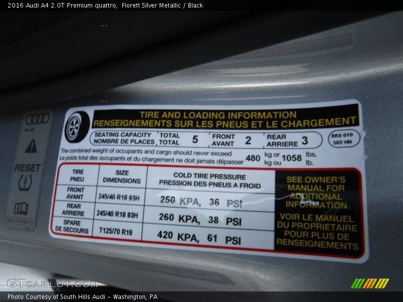Florett Silver Metallic / Black 2016 Audi A4 2.0T Premium quattro