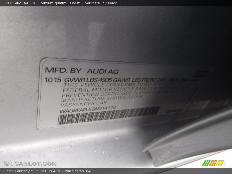 Florett Silver Metallic / Black 2016 Audi A4 2.0T Premium quattro
