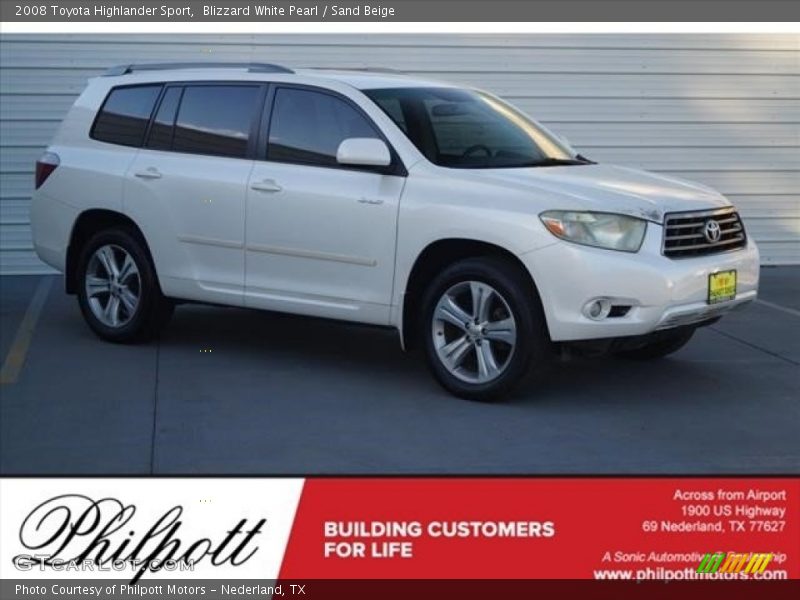 Blizzard White Pearl / Sand Beige 2008 Toyota Highlander Sport