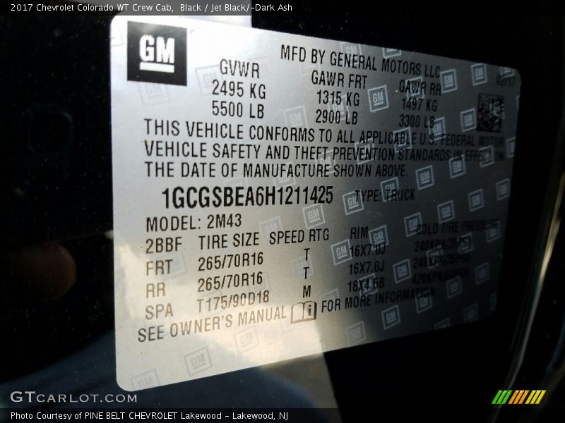 Black / Jet Black/­Dark Ash 2017 Chevrolet Colorado WT Crew Cab