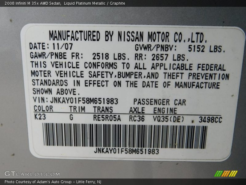 Liquid Platinum Metallic / Graphite 2008 Infiniti M 35x AWD Sedan