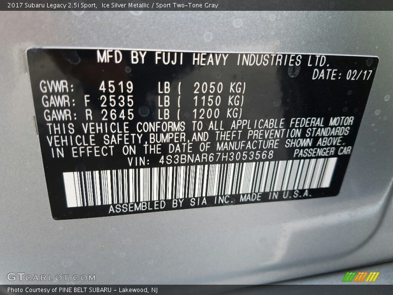 Ice Silver Metallic / Sport Two-Tone Gray 2017 Subaru Legacy 2.5i Sport