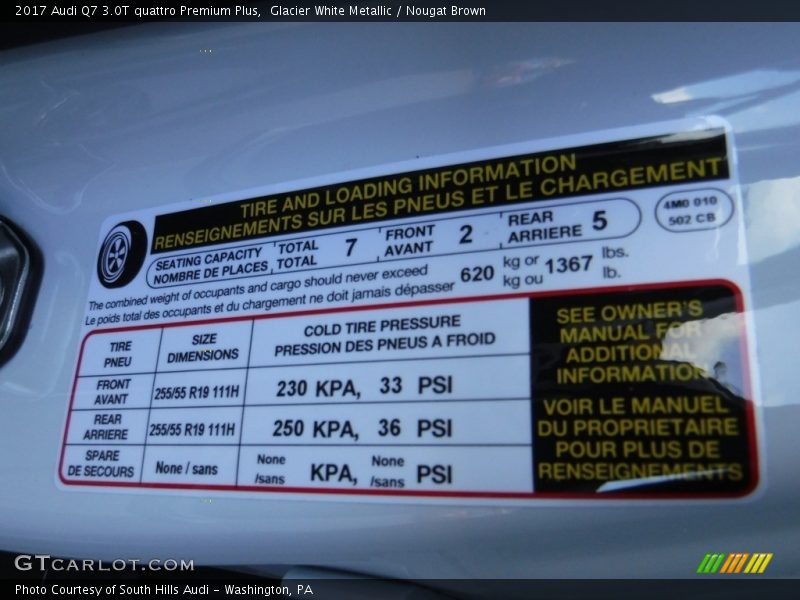 Glacier White Metallic / Nougat Brown 2017 Audi Q7 3.0T quattro Premium Plus