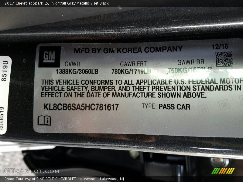 Nightfall Gray Metallic / Jet Black 2017 Chevrolet Spark LS