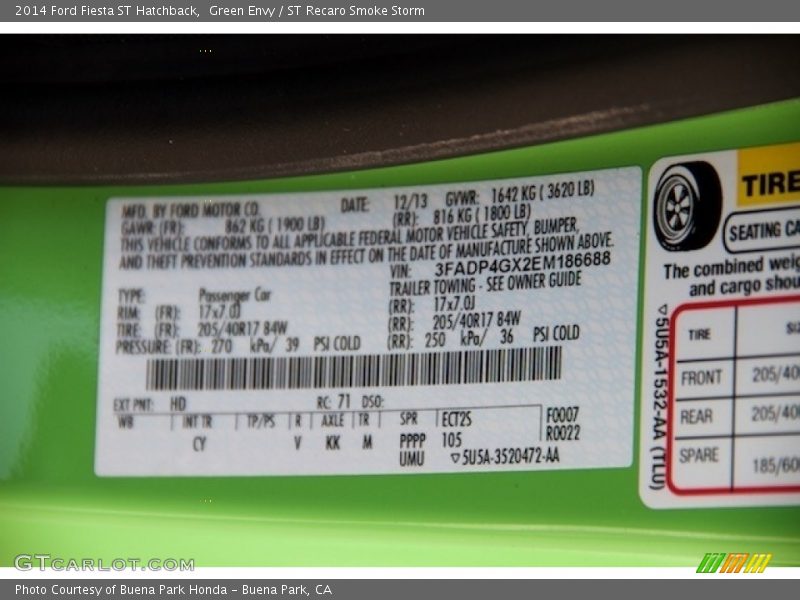 Green Envy / ST Recaro Smoke Storm 2014 Ford Fiesta ST Hatchback