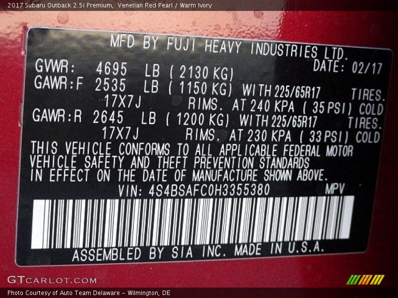 Venetian Red Pearl / Warm Ivory 2017 Subaru Outback 2.5i Premium