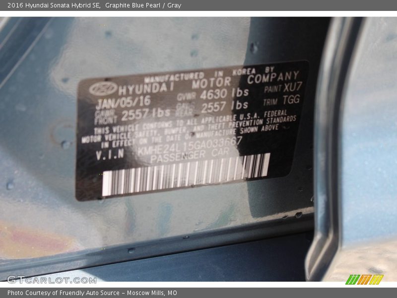 Graphite Blue Pearl / Gray 2016 Hyundai Sonata Hybrid SE