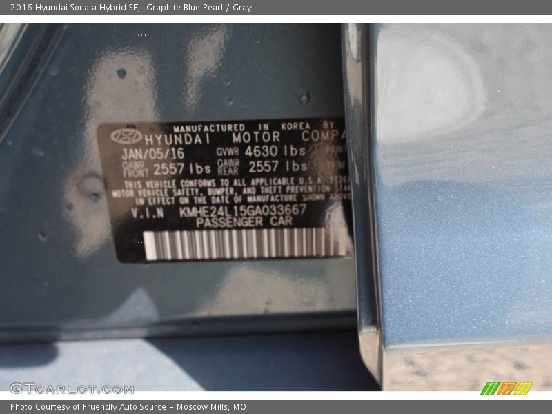 Graphite Blue Pearl / Gray 2016 Hyundai Sonata Hybrid SE