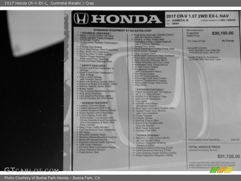 Gunmetal Metallic / Gray 2017 Honda CR-V EX-L