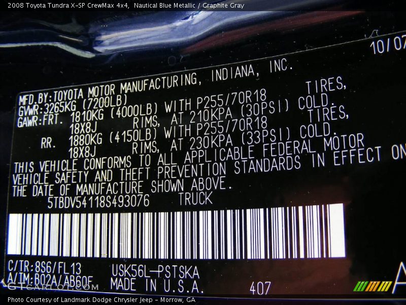 Nautical Blue Metallic / Graphite Gray 2008 Toyota Tundra X-SP CrewMax 4x4