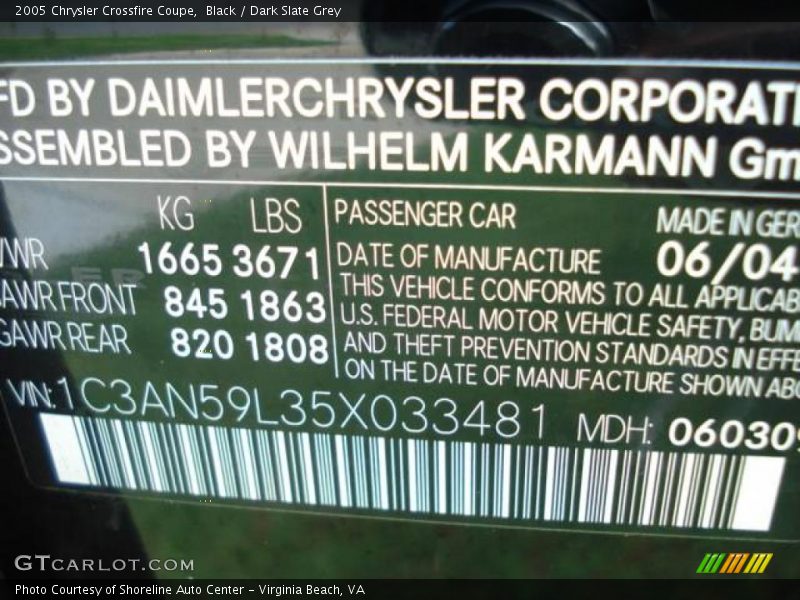 Info Tag of 2005 Crossfire Coupe