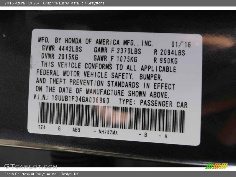 Graphite Luster Metallic / Graystone 2016 Acura TLX 2.4