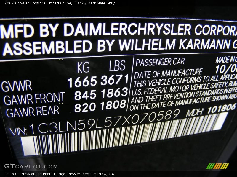 Black / Dark Slate Gray 2007 Chrysler Crossfire Limited Coupe