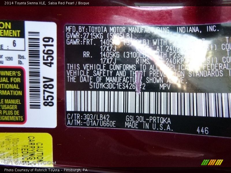 Salsa Red Pearl / Bisque 2014 Toyota Sienna XLE