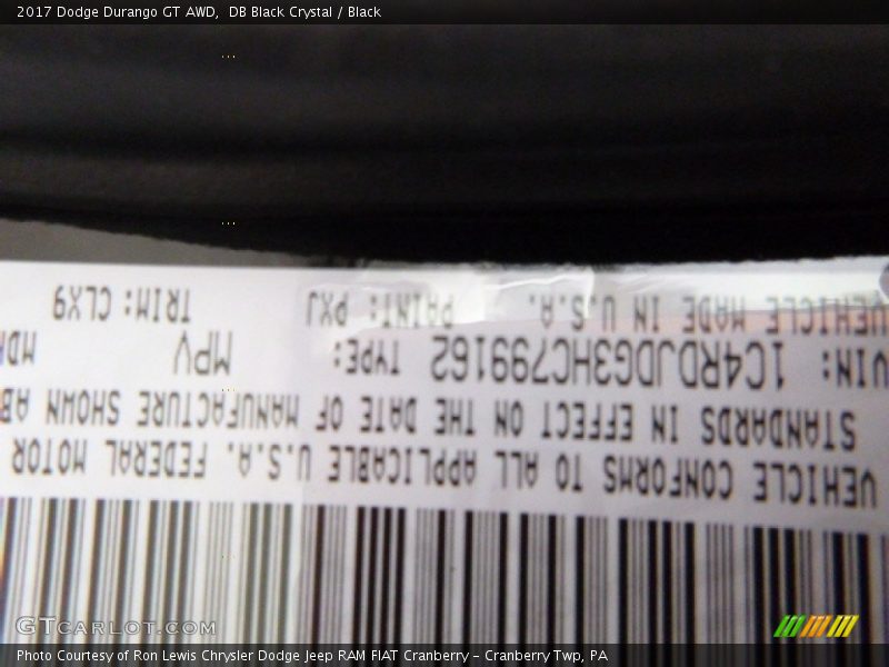 DB Black Crystal / Black 2017 Dodge Durango GT AWD