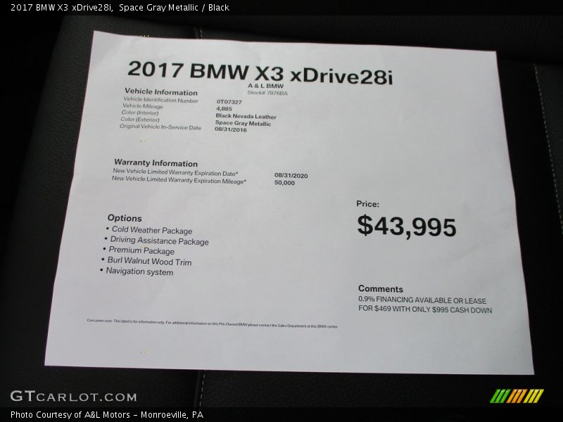 Space Gray Metallic / Black 2017 BMW X3 xDrive28i