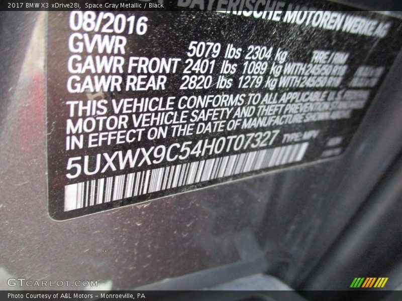 Space Gray Metallic / Black 2017 BMW X3 xDrive28i