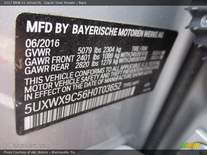 Glacier Silver Metallic / Black 2017 BMW X3 xDrive28i