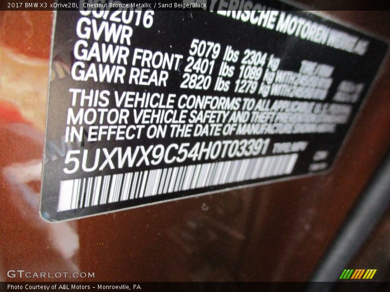 Chestnut Bronze Metallic / Sand Beige/Black 2017 BMW X3 xDrive28i