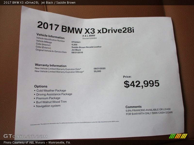 Jet Black / Saddle Brown 2017 BMW X3 xDrive28i