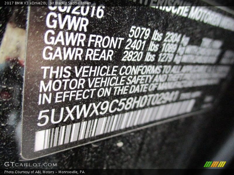 Jet Black / Saddle Brown 2017 BMW X3 xDrive28i