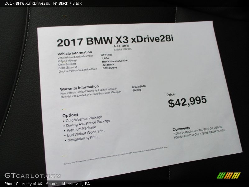 Jet Black / Black 2017 BMW X3 xDrive28i