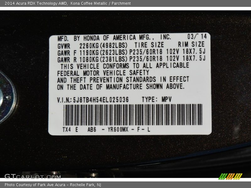 Kona Coffee Metallic / Parchment 2014 Acura RDX Technology AWD