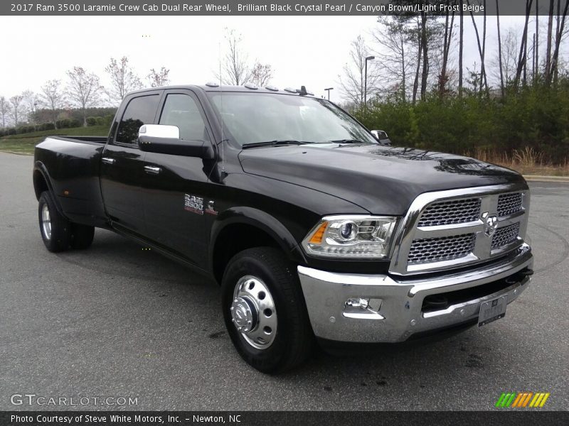 Brilliant Black Crystal Pearl / Canyon Brown/Light Frost Beige 2017 Ram 3500 Laramie Crew Cab Dual Rear Wheel