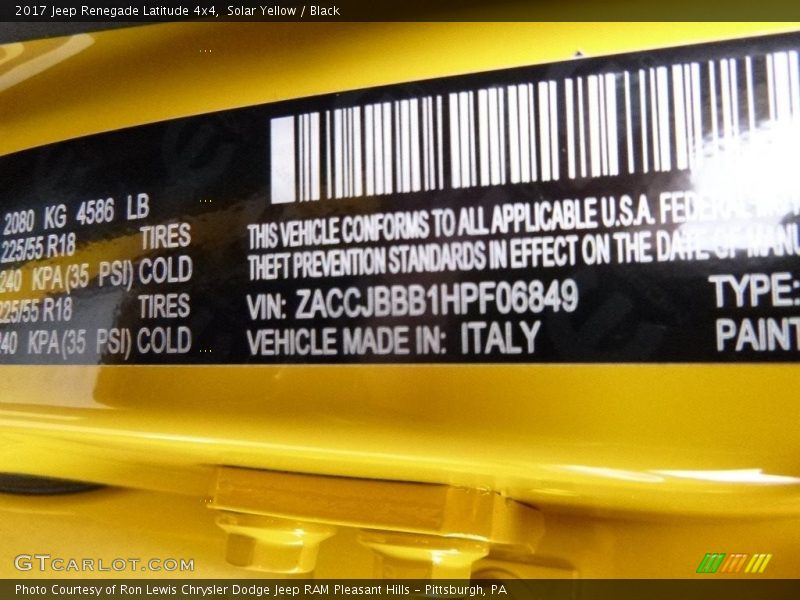 Solar Yellow / Black 2017 Jeep Renegade Latitude 4x4