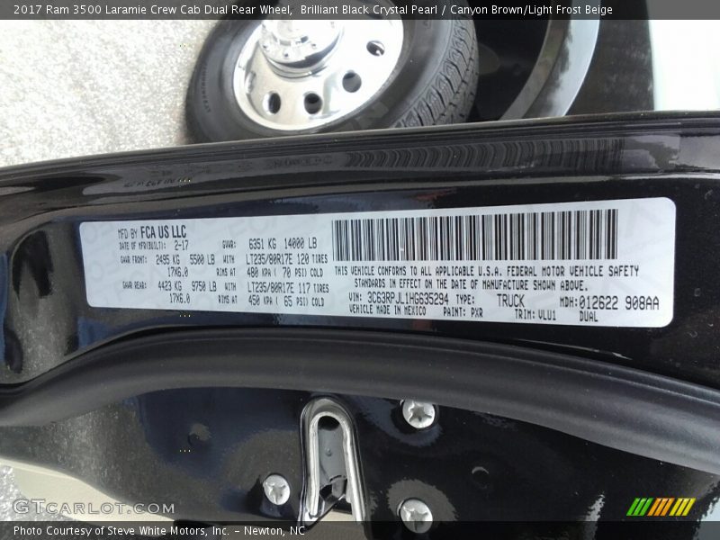 Brilliant Black Crystal Pearl / Canyon Brown/Light Frost Beige 2017 Ram 3500 Laramie Crew Cab Dual Rear Wheel