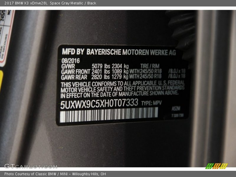 Space Gray Metallic / Black 2017 BMW X3 xDrive28i