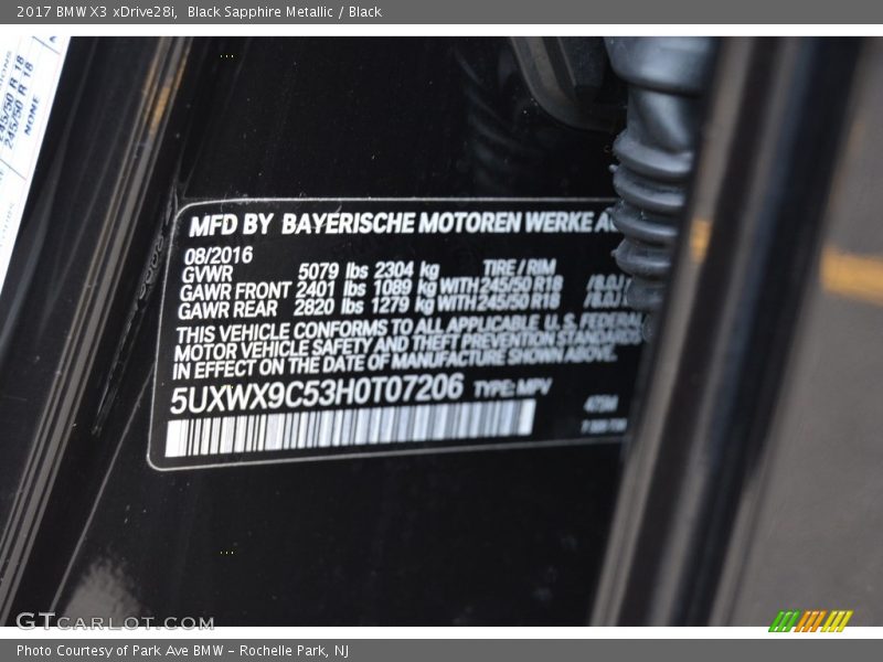 Black Sapphire Metallic / Black 2017 BMW X3 xDrive28i