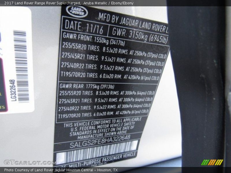 Aruba Metallic / Ebony/Ebony 2017 Land Rover Range Rover Supercharged