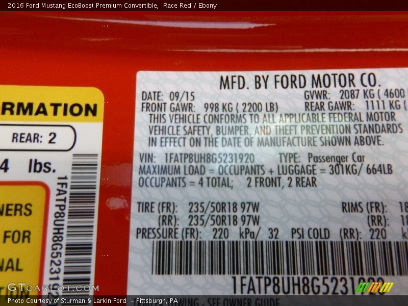 Race Red / Ebony 2016 Ford Mustang EcoBoost Premium Convertible